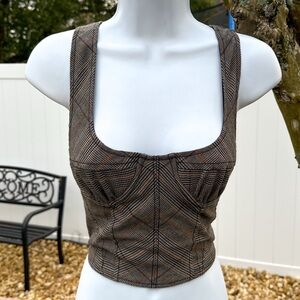 Free People Brown Plaid Structured Bustier Top XS